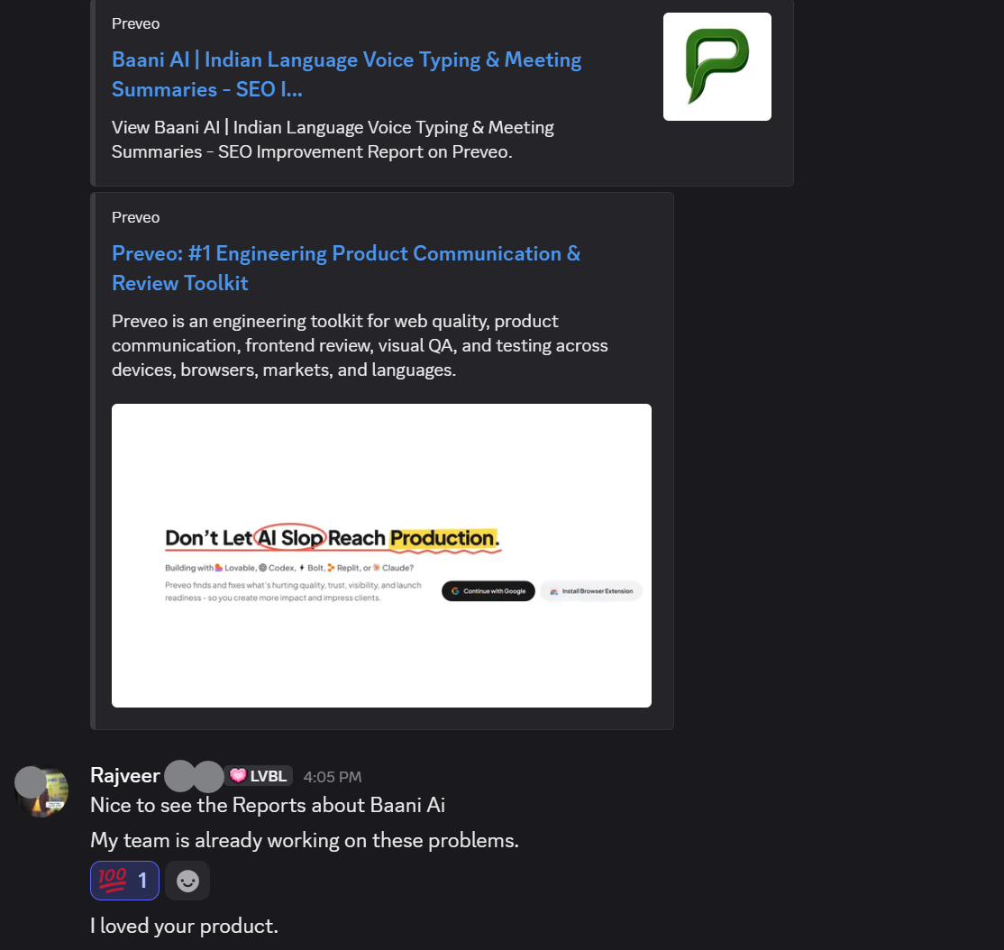 Baani AI founder Rajveer responds positively to Preveo website evaluation reports