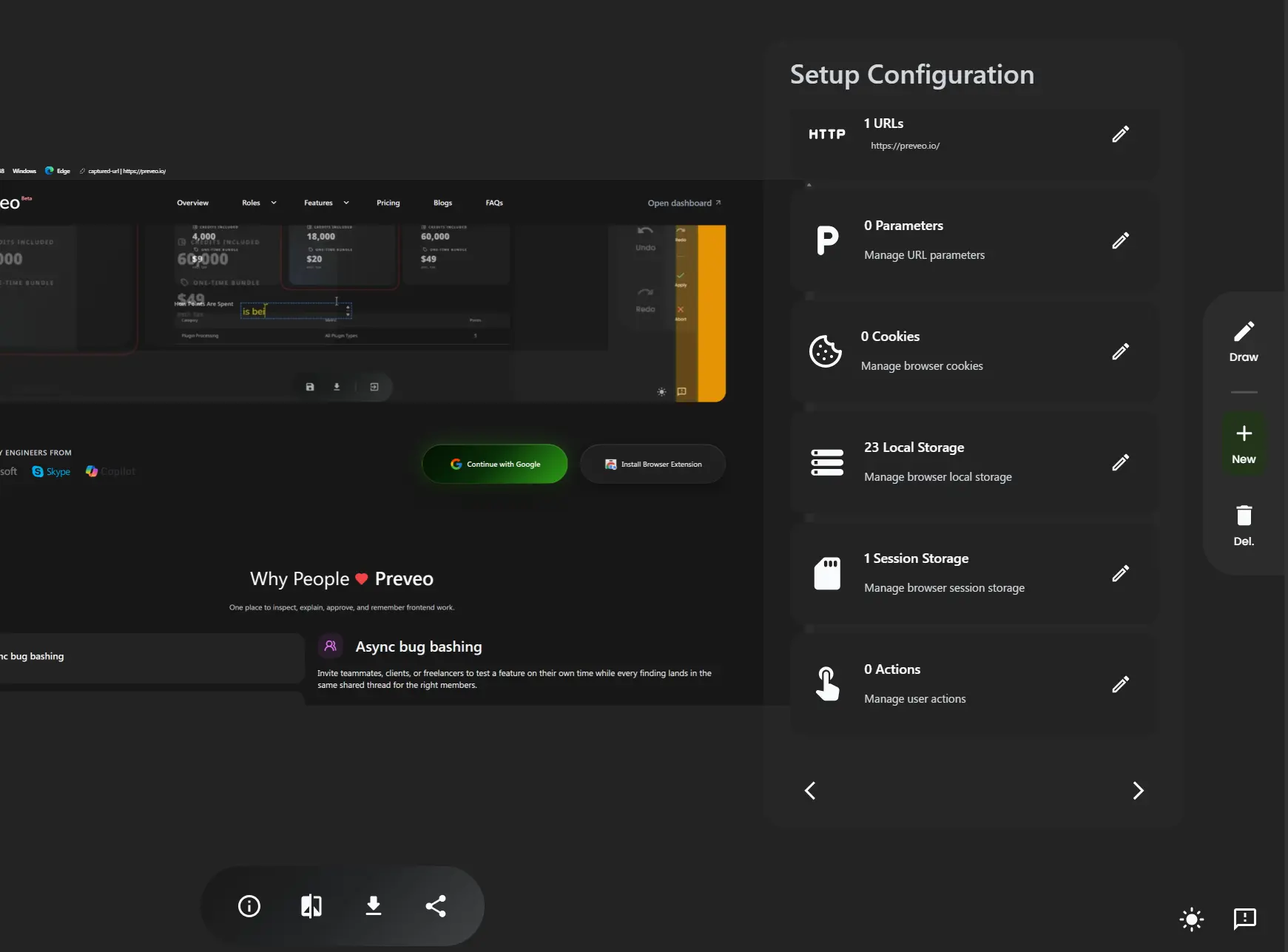 Preveo browser extension full context capture with page, device, browser, cookies, storage, and user details